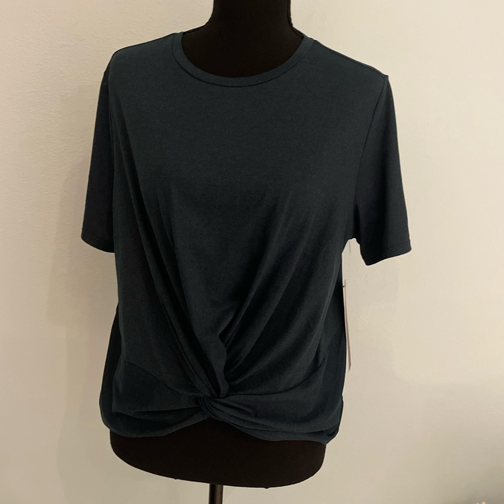 Twist-Front Short Sleeve Top in Navy